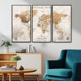 99422096-MGV-CV-36X24-Adventure Awaits World Map Wall Art – Neutral Beige Canvas Print, Modern Travel Inspired Wall Decor for Living Room, Bedroom or