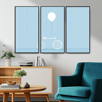 56479838-MGV-CV-36X24-Bicycle Wall Art – Minimalist Blue Canvas Print with Balloon Illustration, Modern Decor Artwork for Kids Room, Nursery, or Living