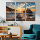 85659923-MGV-CV-36X24-Rocky Ocean Sunset Canvas Wall Art – Seaside Dramatic Seascape Print, Coastal Modern Decor, Ocean Sunset Art for Living Room or