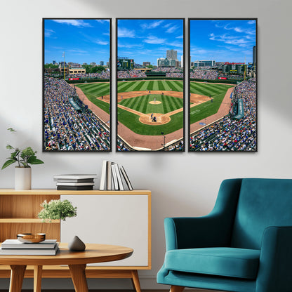 56213978-MGV-CV-36X24-Wrigley Field Baseball Stadium Canvas Wall Art – Packed Crowd Sports Stadium Print, City Skyline Baseball Field Canvas for Game
