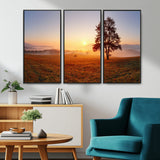 57919623-MGV-CV-36X24-Golden Sunrise Landscape Canvas Wall Art - Framed Misty Field Print, Large Nature Canvas for Living Room, Office, or Home Decor