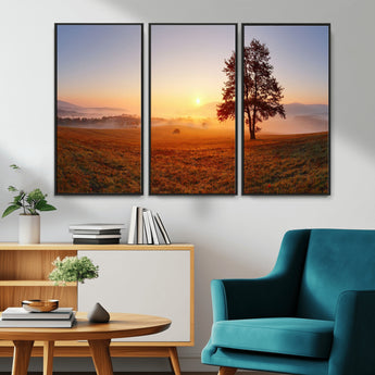 57919623-MGV-CV-36X24-Golden Sunrise Landscape Canvas Wall Art - Framed Misty Field Print, Large Nature Canvas for Living Room, Office, or Home Decor