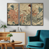 54879547-MGV-CV-36X24-Samurai Woman Wall Art – Japanese Ukiyo-e Style Canvas Print with Katana and Octopus, Traditional Asian Inspired Battle Artwork