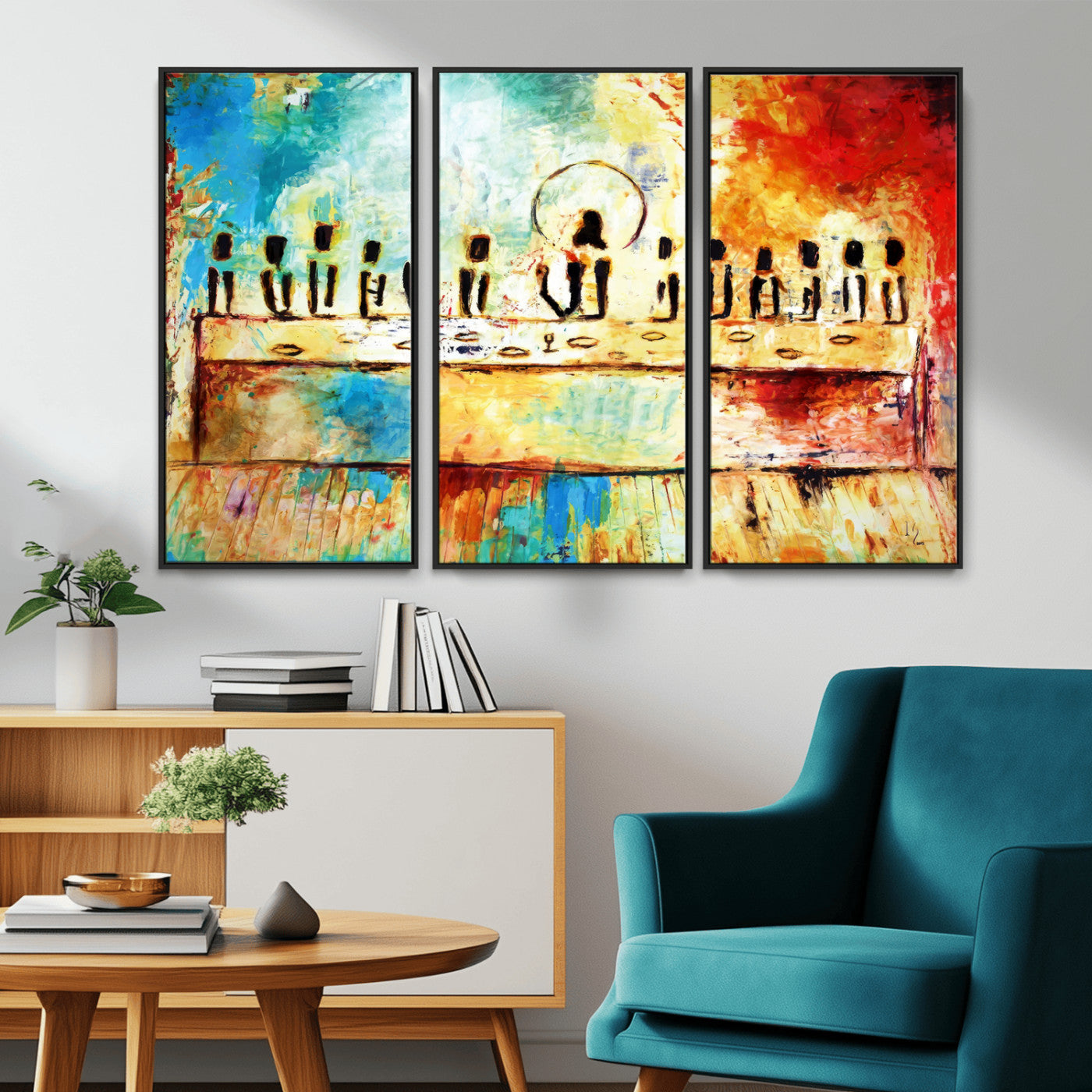 YKE34632598CR-MGV-CV-36X24-Abstract Last Supper with Apostles Wall Art Canvas Print