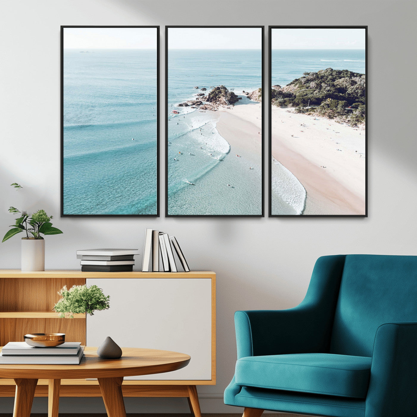 79395467-MGV-FC-48X32-3P_Black-Coastal Wall Art – Aerial Beach Canvas Print, Ocean Waves and Sandy Shore Photography Decor for Bedroom, Living Room, Office,