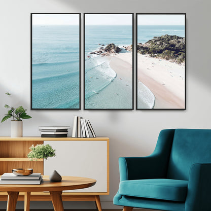 79395467-MGV-FC-48X32-3P_Black-Coastal Wall Art – Aerial Beach Canvas Print, Ocean Waves and Sandy Shore Photography Decor for Bedroom, Living Room, Office,