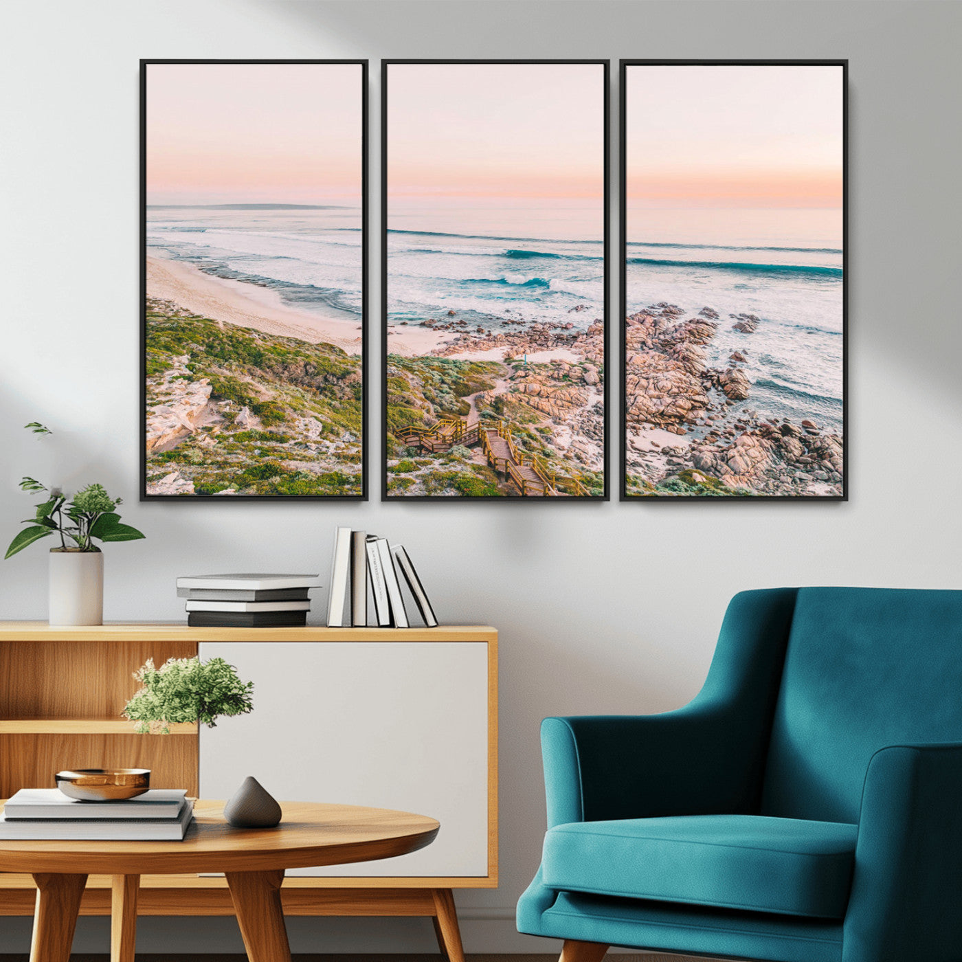 27332135-MGV-CV-36X24-Coastal Sunset Wall Art – Ocean Waves and Rocky Shore Canvas Print, Scenic Seaside Photography Decor for Bedroom, Living Room,