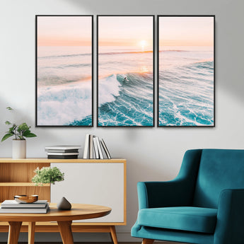 34064591-MGV-CV-36X24-Surfing Wall Art – Sunset Ocean Wave Canvas Print, Surfer Riding Sea Photography Decor for Bedroom, Living Room, Office, Coastal