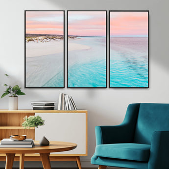 41613614-MGV-CV-36X24-Beach Sunset Wall Art – Pastel Ocean Canvas Print, Turquoise Water and Pink Sky Photography Decor for Bedroom, Living Room, Office