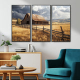 23718739-MGV-CV-36X24-Farmhouse Wall Art – Rustic Barn and Golden Wheat Field Canvas Print, Country Landscape Photography Decor for Bedroom, Living