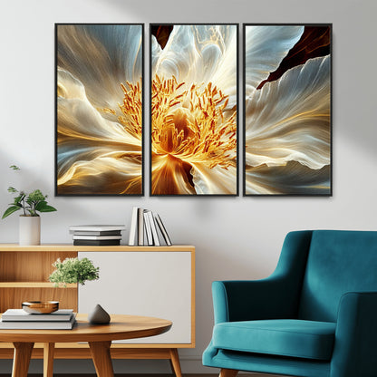 20862576-MGV-CV-36X24-Golden Abstract Flower Canvas Wall Art – Modern Botanical Bloom Print, Elegant Floral Artwork for Living Room, Bedroom, Office