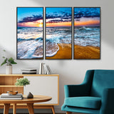 24077769-MGV-CV-36X24-Sunset Beach Wall Art – Ocean Waves Canvas Print, Golden Shoreline Photography Coastal Decor for Living Room, Bedroom, Office,