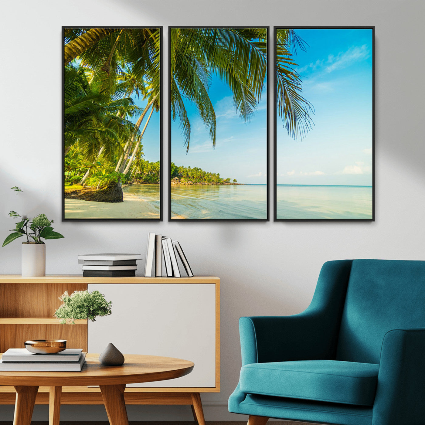 65056721-MGV-CV-36X24-Tropical Beach Wall Art – Palm Tree Coastal Photography Print, Relaxing Ocean Paradise Landscape, Island Seascape Home or Office