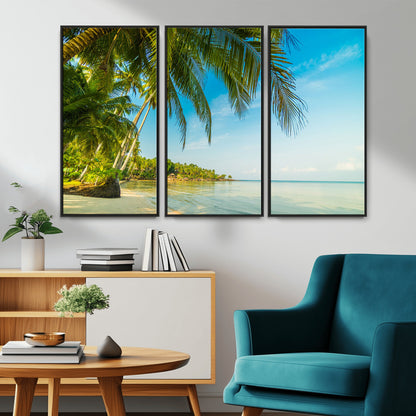 65056721-MGV-CV-36X24-Tropical Beach Wall Art – Palm Tree Coastal Photography Print, Relaxing Ocean Paradise Landscape, Island Seascape Home or Office