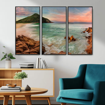 53831025-MGV-CV-36X24-Coastal Landscape Wall Art – Tropical Beach Ocean Canvas Print, Sunset Mountain View Photography Decor for Living Room, Bedroom,