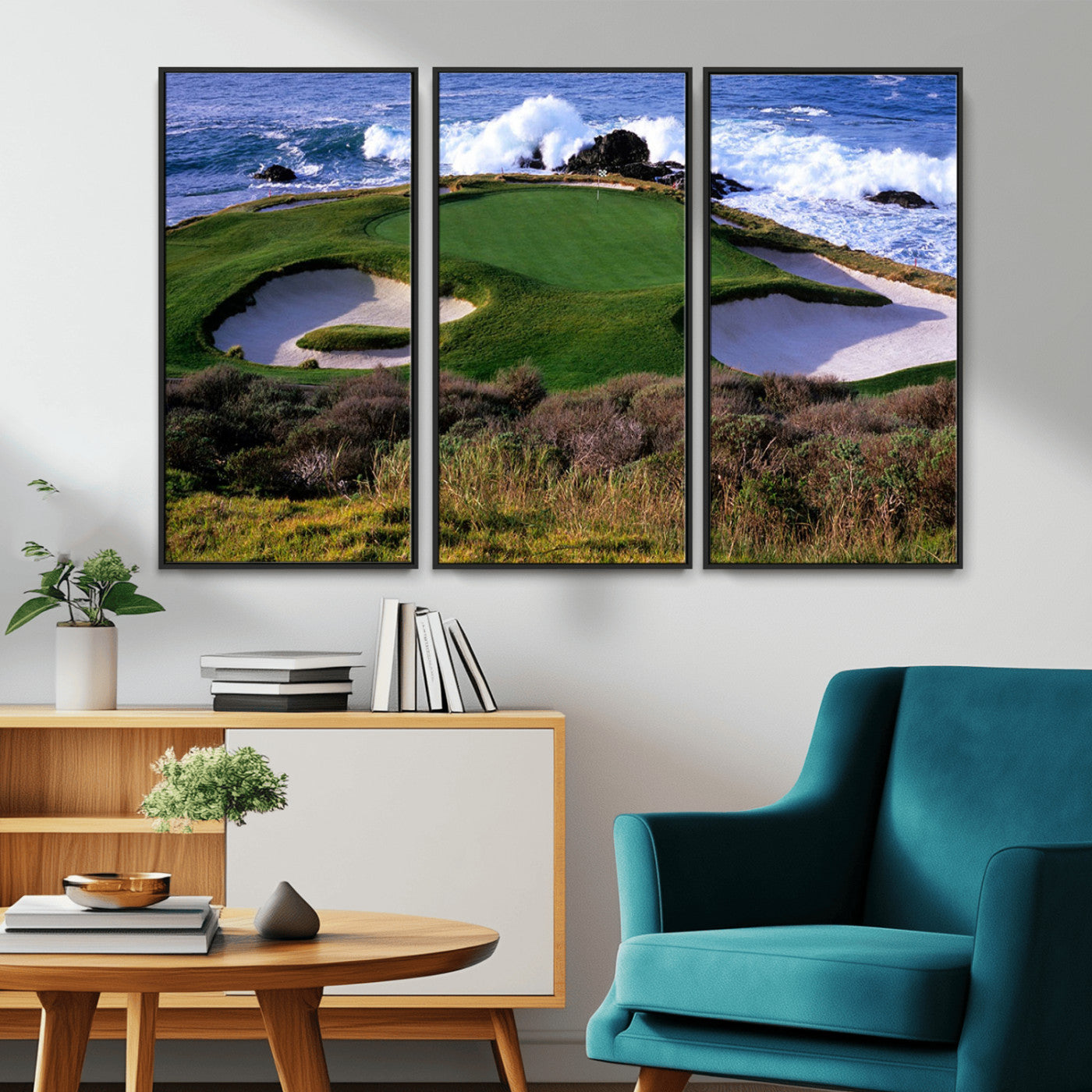 22776914-MGV-FC-48X32-3P_Black-Golf Course Wall Art – Oceanfront Green Canvas Print, Coastal Pebble Beach Photography Sports Decor for Living Room, Office, Man