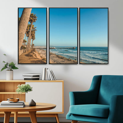 92568259-MGV-CV-36X24-California Beach Wall Art – Palm Tree Pier Canvas Print, Coastal Ocean Photography Seaside Decor for Living Room, Bedroom, Office,