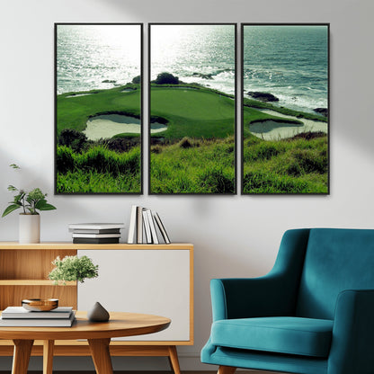 48473947-MGV-CV-36X24-Ocean Golf Course Wall Art – Panoramic Green Fairway Canvas Print, Coastal Golf Landscape Photography Sports Decor for Office, Man