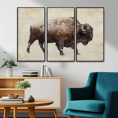 54810031-MGV-CV-36X24-Western Wall Art – Snow Covered Bison Canvas Print, Rustic Wildlife Photography Decor for Bedroom, Living Room, Office, Lodge,