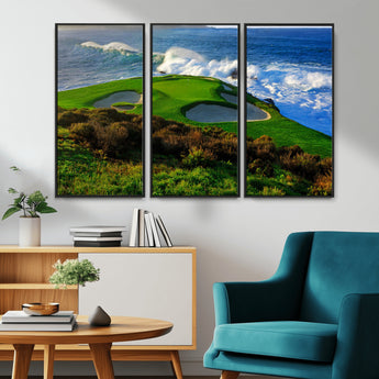 13644055-MGV-CV-36X24-Golf Wall Art – Oceanfront Green Canvas Print, Scenic Coastal Course Photography Decor for Bedroom, Living Room, Office, Sports