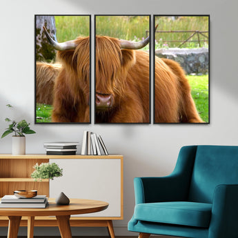 68411138-MGV-CV-36X24-Farmhouse Wall Art – Highland Cow Canvas Print, Rustic Country Cattle Photography Decor for Bedroom, Living Room, Office, Ranch,