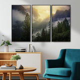 38316884-MGV-CV-36X24-Landscape Wall Art – Misty Mountain Valley Canvas Print, Scenic Pine Forest and Sunrise Photography Decor for Bedroom, Living