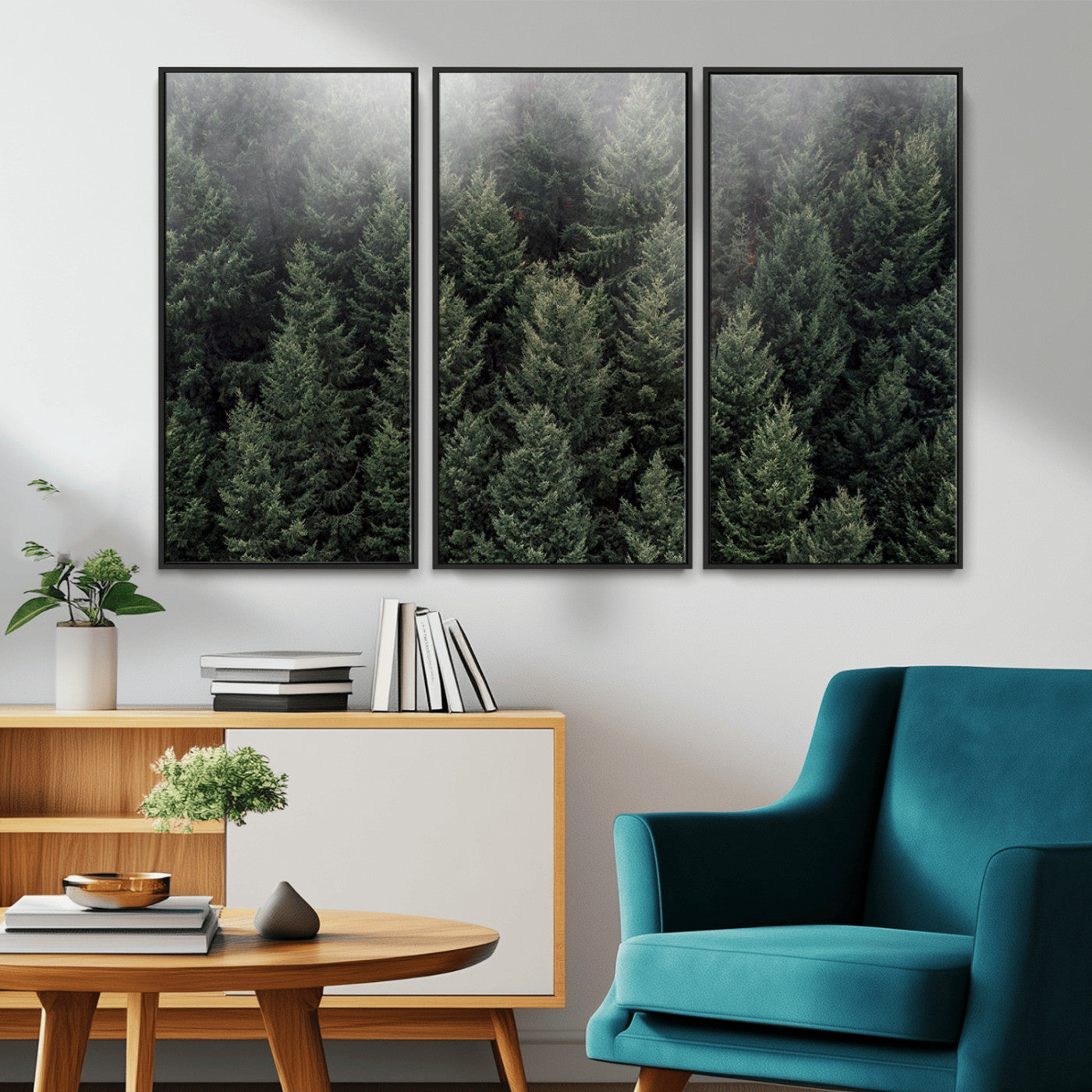 84059409-MGV-CV-36X24-Forest Wall Art – Misty Evergreen Trees Canvas Print, Tranquil Nature Photography Decor for Bedroom, Living Room, Office, Cabin or