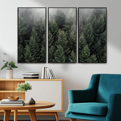 84059409-MGV-CV-36X24-Forest Wall Art – Misty Evergreen Trees Canvas Print, Tranquil Nature Photography Decor for Bedroom, Living Room, Office, Cabin or