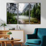 93123937-MGV-CV-36X24-Landscape Wall Art – Misty Mountain Lake Canvas Print, Tranquil Forest and Waterfall Photography Decor for Bedroom, Living Room,