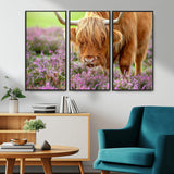 64069351-MGV-CV-36X24-Farmhouse Wall Art – Highland Cow in Wildflowers Canvas Print, Rustic Country Cattle Photography Decor for Bedroom, Living Room,