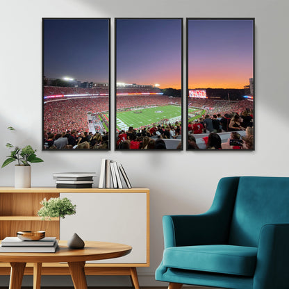 25139565-MGV-CV-36X24-Sanford Stadium Wall Art – Panoramic Georgia Bulldogs Sunset Football Game Canvas Print, Red Crowd Sports Decor for Office, Man