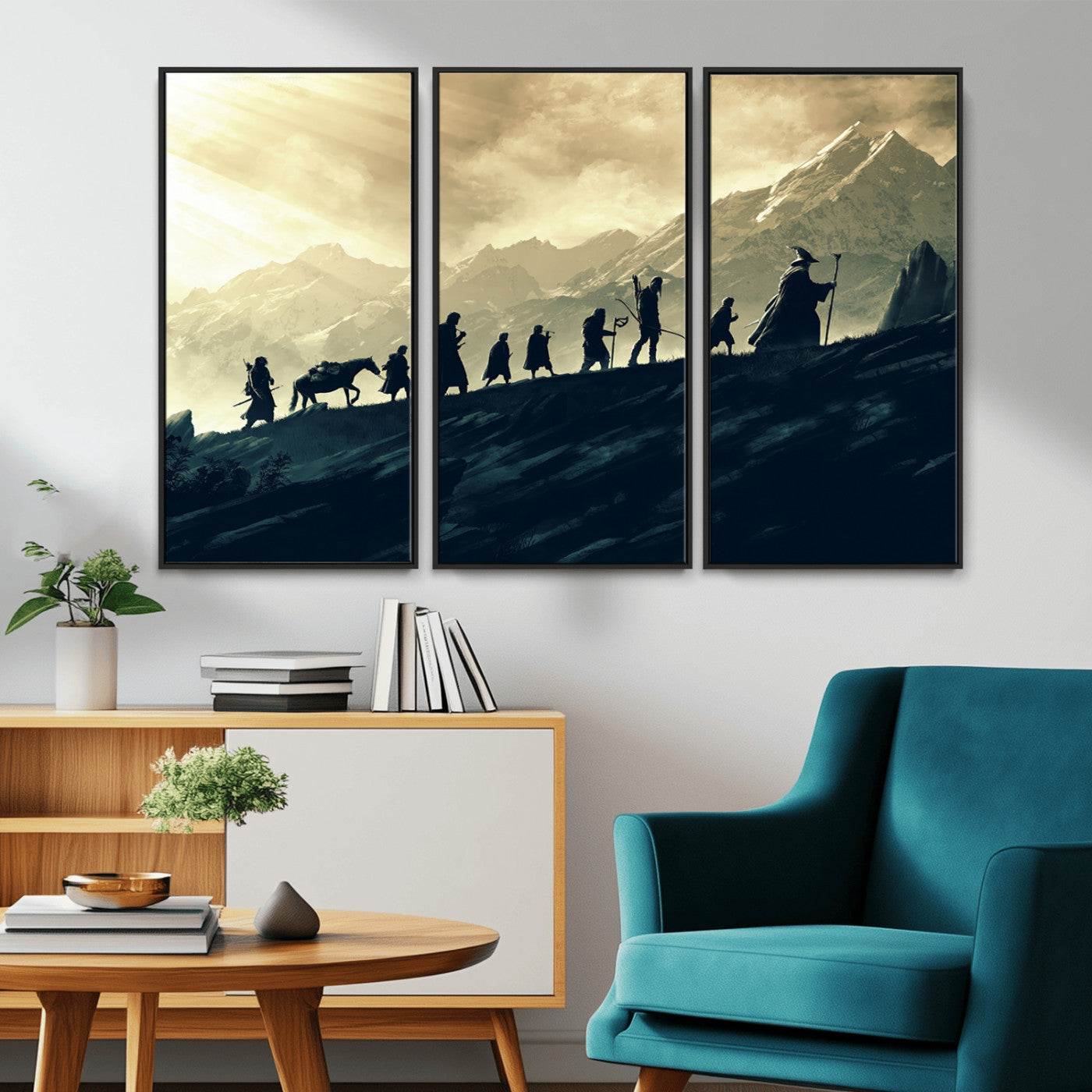 76547-MGV-CV-36X24-Fellowship Journey Wall Art Canvas Print, Framed LOTR Art Picture Print, Middle Earth Perfect Tolkien Fantasy Decor Artwork