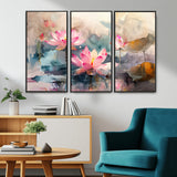 18414-MGV-CV-36X24-Pink Lotus Wall Art Canvas Print, Framed Water Lily Art Picture Print, Dreamy Floral Perfect Dreamy Botanical Decor Artwork