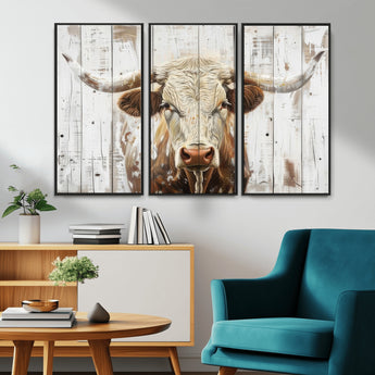 10840-MGV-CV-36X24-Texas Longhorn Wall Art Canvas Print, Framed Rustic Bull Art Picture Print, Western Cattle Perfect Rustic Western Decor Artwork