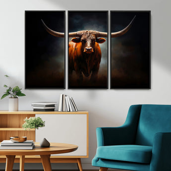 12484-MGV-CV-36X24-Texas Longhorn Wall Art Canvas Print, Framed Western Bull Art Picture Print, Moody Cattle Perfect Moody Western Decor Artwork