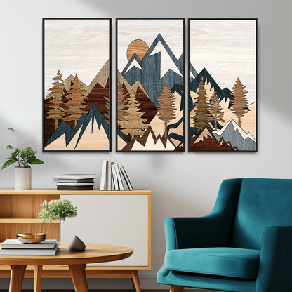 80300-MGV-CV-36X24-Geometric Mountains Wall Art Canvas Print, Framed Stylized Trees Art Picture Print, Graphic Forest Perfect Rustic Abstract Decor