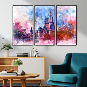 15129-MGV-CV-36X24-Disney Castle Wall Art Canvas Print, Framed Cinderella Palace Art Picture Print, Fantasy Kingdom Perfect Whimsical Fairytale Decor