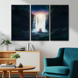 56359-MGV-CV-36X24-Lilo Stitch Wall Art Canvas Print, Framed Stitch Angel Art Picture Print, Cartoon Waterfall Perfect Tropical Fantasy Decor Artwork