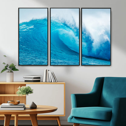 15566-MGV-CV-36X24-Ocean Wave Wall Art Canvas Print, Framed Curling Wave Art Picture Print, Vibrant Surf Wave Perfect Coastal Surf Decor Artwork