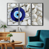 48883-MGV-CV-36X24-Evil Eye Wall Art – Deep Blue Symbol of Presence and Calm on White Stones, Subtle Spiritual Decor for Entryway, Studio, Office or