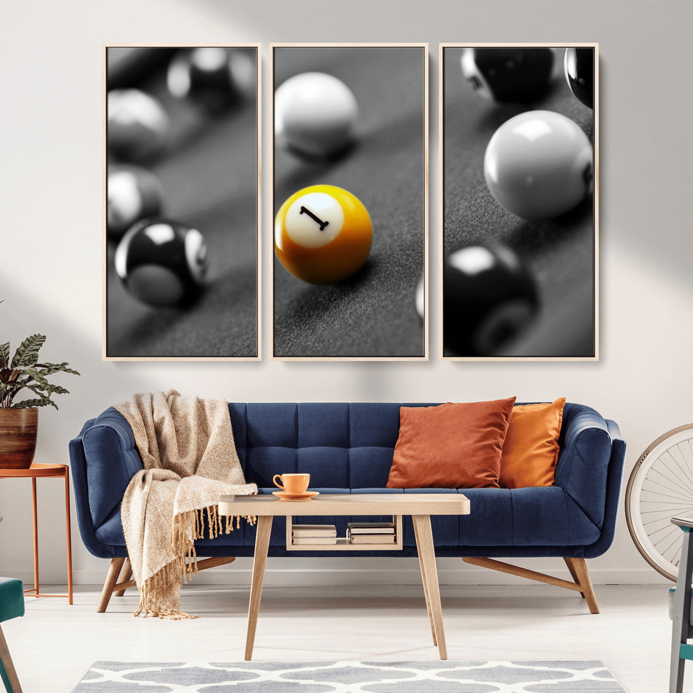 52108-MGV-CV-36X24-Precision Pool Table Wall Art – Close Up Yellow 1 Ball Canvas Print, Hand-Played Billiards Game Decor for Office, Game Room, or