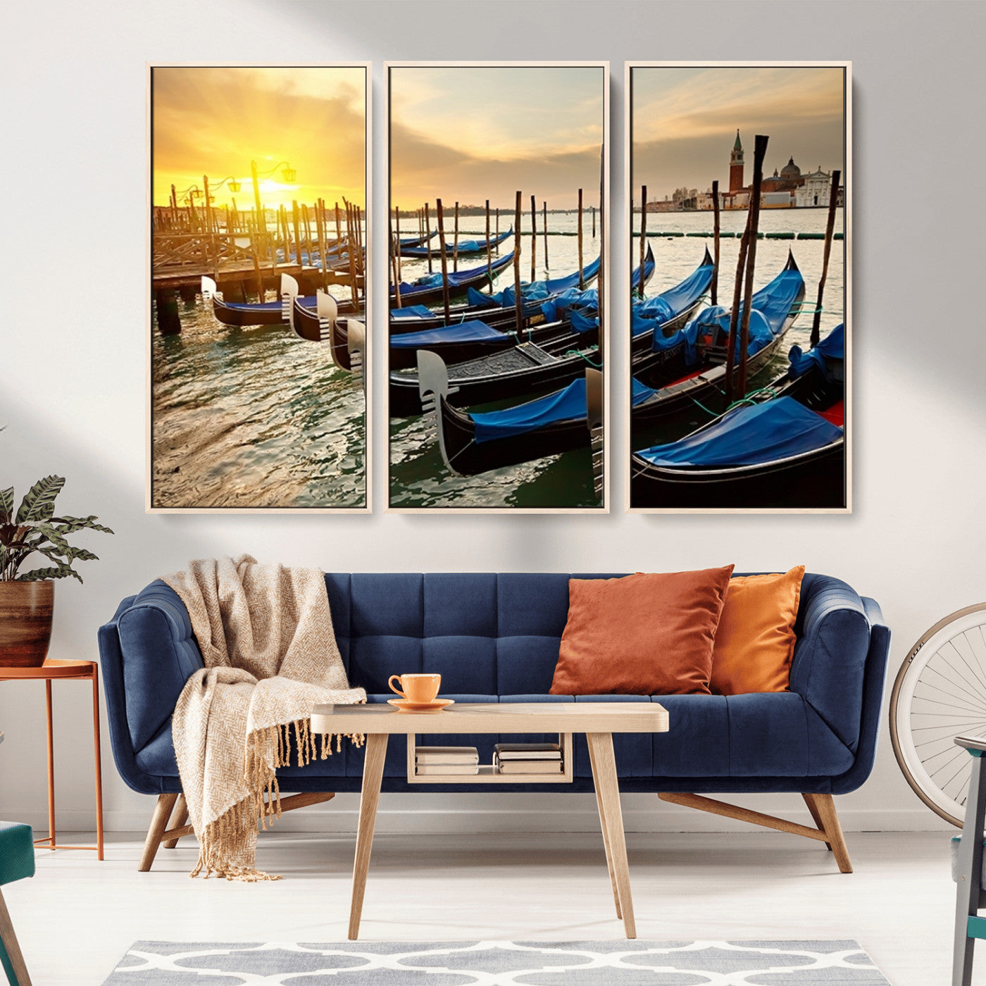 25872-MGV-CV-36X24-Venetian Gondola Dock Wall Art – Serene Sunset Canal Canvas Print, Tranquil Water Travel Decor for Office, Living Room, or Man