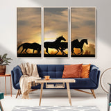 16620-MGV-CV-36X24-Sunset Stallions Wall Art – Silhouetted Horses Running Canvas Print, Nature’s Rhythm, Perfect for Living Room, Office, or Man Cave