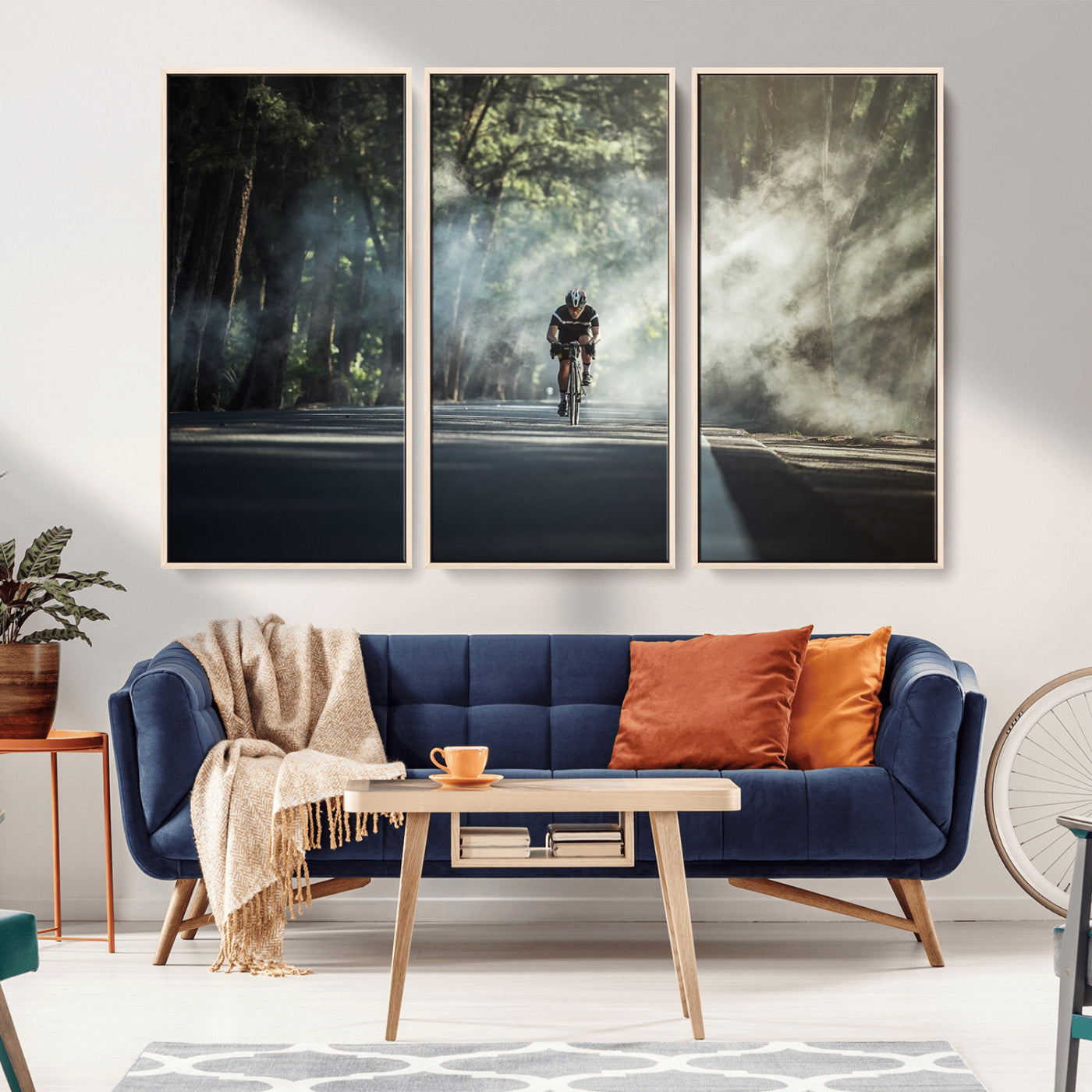 55107-MGV-CV-36X24-Cyclist Road Wall Art – Scenic Forest Bike Ride Canvas Print, Outdoor Sports Decor for Home, Office, Man Cave, or Living Room