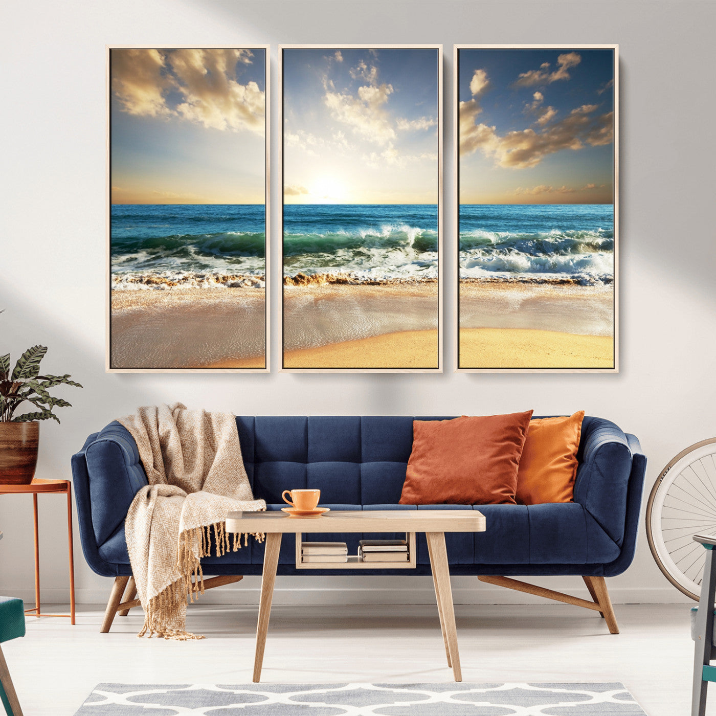13139-MGV-CV-36X24-Sunrise Beach Wall Art – Ocean Waves and Golden Sand Canvas Print, Coastal Home Decor for Living Room, Bedroom, or Office