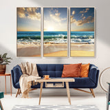 13139-MGV-CV-36X24-Sunrise Beach Wall Art – Ocean Waves and Golden Sand Canvas Print, Coastal Home Decor for Living Room, Bedroom, or Office