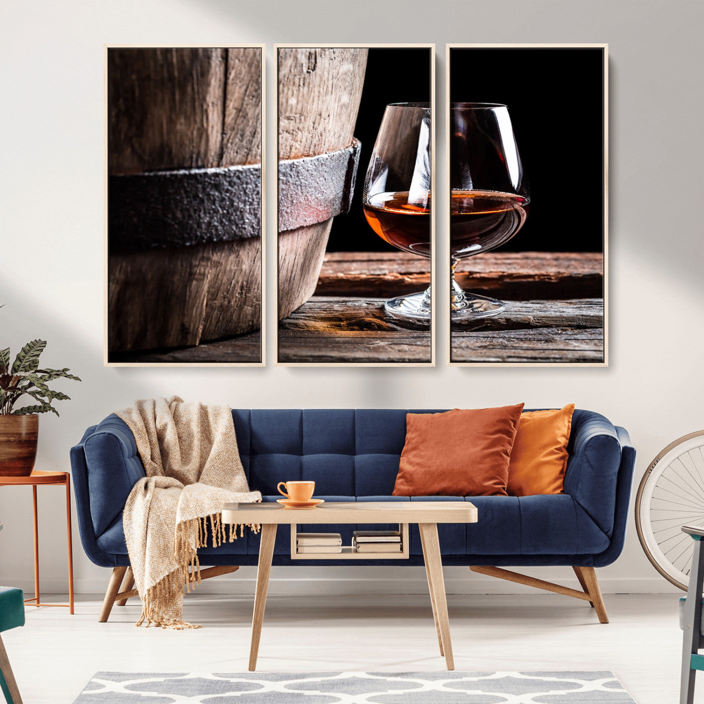 50839-MGV-CV-36X24-Barrel & Brandy Wall Art – Rustic Whiskey Barrel and Brandy Glass Canvas Print, Elegant Home Bar or Lounge Decor for Office, Man