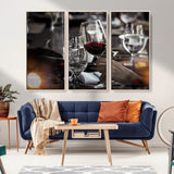 75513-MGV-CV-36X24-Elegant Wine Toast Wall Art – Close-Up Red Wine Glass at Dinner Table Canvas Print, Sophisticated Dining Room or Bar Decor