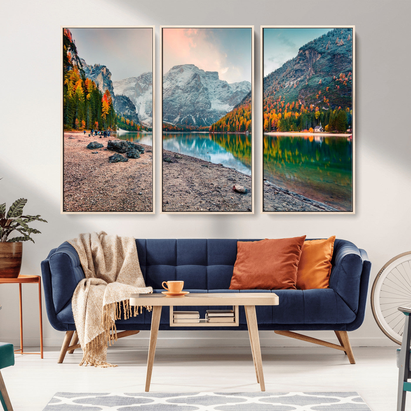 25982-MGV-CV-36X24-Autumn Mountain Lake Wall Art – Panoramic Fall Foliage and Snowy Peaks Canvas Print, Scenic Nature Decor for Living Room or Office