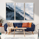 85737-MGV-CV-36X24-Misty Mountain Wall Art – Atmospheric Pine Forest Canvas Print with Fog and Mist, Calm Nature Decor for Living Room, Bedroom,